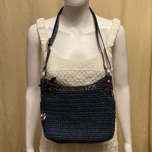 Elegant Navy Blue Woven Shoulder Bag with snakeskin accent by Brighton